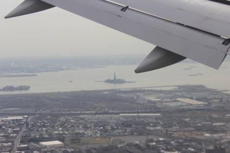 Ellis Island (left) and Liberty Island with the Statue of Liberty