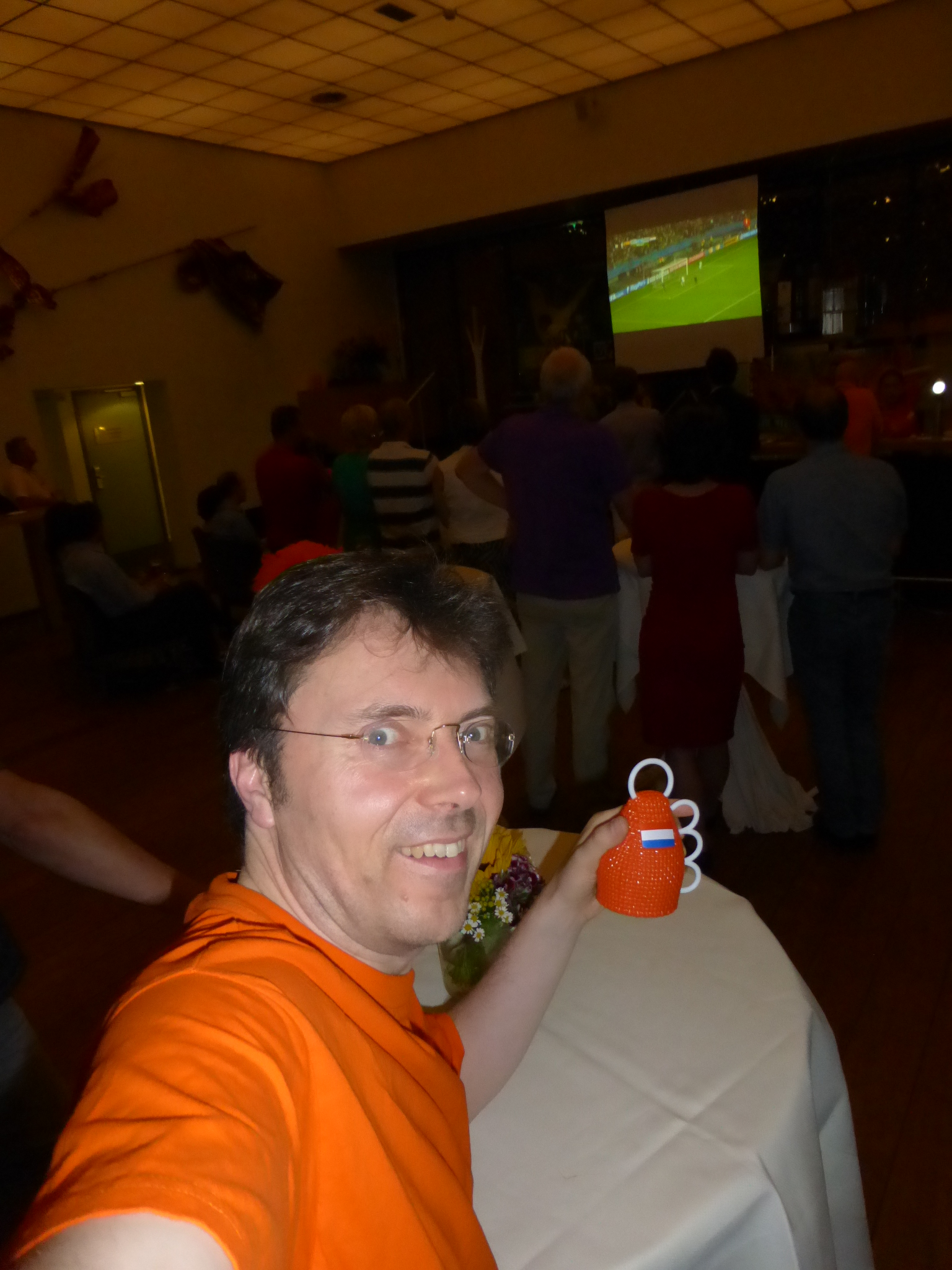Incognito orthodontist: Dr Stephen Murray from Swords Orthodontics tries to blend in with the locals as Netherlands beats Spain 5-1